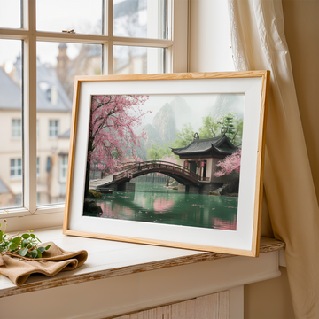 Japanese Medieval Bridge Wall Art Wooden Historic Scenic Nature Tranquil. High Resolution Digital Download 300 DPI.