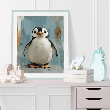 Impressionist Penguin Cartoon Wall Art – Playful Animation-Inspired Decor. High Resolution Digital Download 300 DPI.