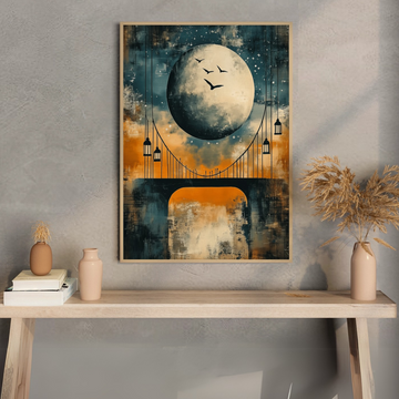 Enchanted Lunar Bridge: Anime-Inspired Starry Night Sky Wall Art. High Resolution Digital Download 300 DPI.