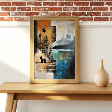 Urban Wilderness: Street Art Mountain Forest Bear Canvas Wall Decor. High Resolution Digital Download 300 DPI.