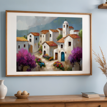 Medieval Village Wall Art Ancient European Cobblestone Street Historic Painting. High Resolution Digital Download 300 DPI.
