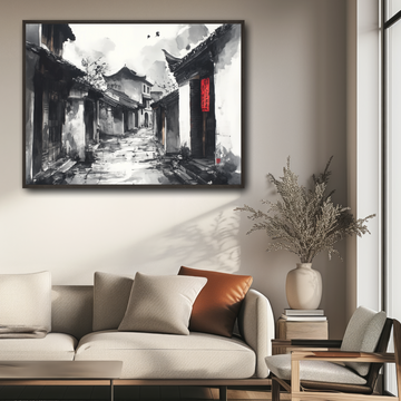 Kuanzhai Alley Wall Art Ink Painting Chengdu Historic Courtyard Chinese Style. High Resolution Digital Download 300 DPI.