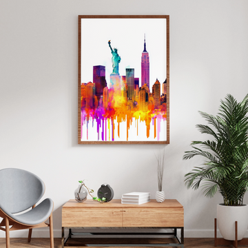 Vibrant NYC Watercolor: Abstract Skyline Art Print for Urban Enthusiasts. High Resolution Digital Download 300 DPI.