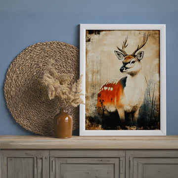 Vibrant Watercolor Deer Portrait: Colorful Wildlife Canvas Wall Art Print. High Resolution Digital Download 300 DPI.
