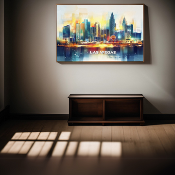 Vintage Vegas Skyline: Iconic Landmarks Illuminated Art Print. High Resolution Digital Download 300 DPI.