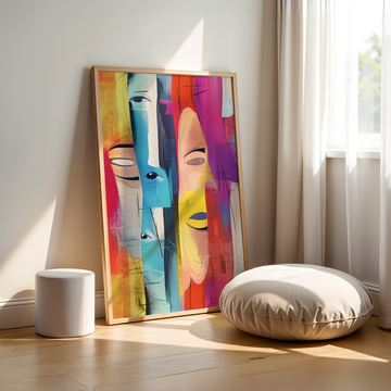 Vibrant Abstract Wall Art Line Faces Body Modern Print. High Resolution Digital Download 300 DPI.