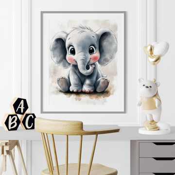 Adorable Baby Elephant: Whimsical Watercolor Nursery Art Print. High Resolution Digital Download 300 DPI.