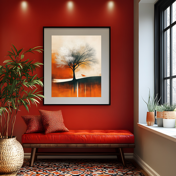 White Tree Yellow Bird Oil Painting Wall Art Exquisite Details. High Resolution Digital Download 300 DPI.