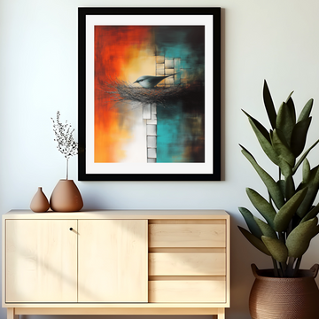 Abstract Red Textile Bird Nest: Dynamic Gestural Canvas Art Print. High Resolution Digital Download 300 DPI.