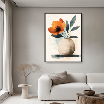 Watercolor Peony Flower Wall Art Off-White Clay Vase Decor. High Resolution Digital Download 300 DPI.