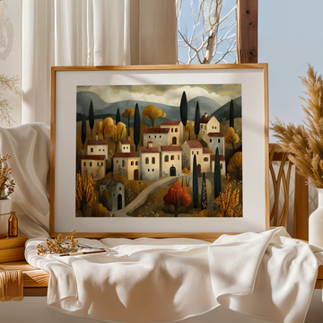 Charming Village Landscape Wall Art Countryside Home Decor Print. High Resolution Digital Download 300 DPI.