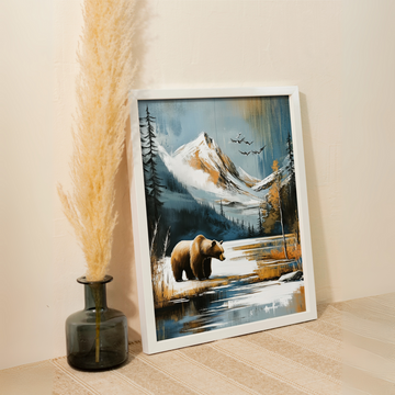 Majestic Wilderness: Brown Bear Mountain Lake Winter Landscape Canvas Art. High Resolution Digital Download 300 DPI.