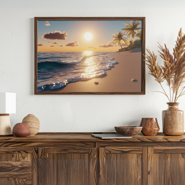 Serene Coastal Sunrise: Tranquil Beach Waves Reflections Canvas Wall Art. High Resolution Digital Download 300 DPI.