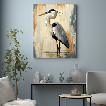 Abstract Heron Painting in Earthy Tones – Metallic Water Art. High Resolution Digital Download 300 DPI.
