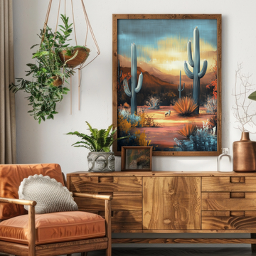 Sonoran Serenity: Desert Fox Cactus Landscape Southwest Canvas Wall Art. High Resolution Digital Download 300 DPI.