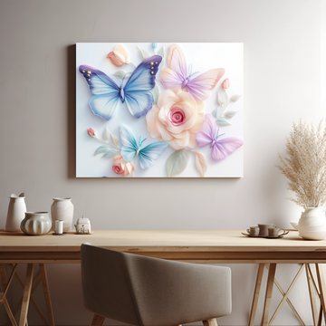 Blooming Butterflies: 3D Embroidered Floral Elegance in Pastel Hues. High Resolution Digital Download 300 DPI
