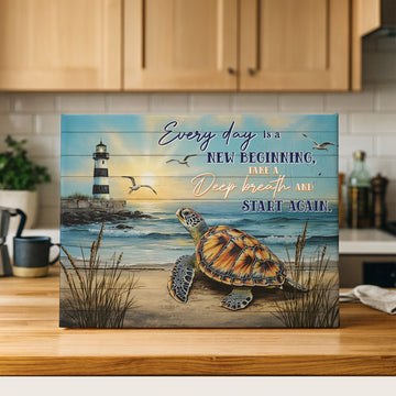 Sea Turtle Wall Art with Ocean Lighthouse and Inspirational Quotes. High Resolution Digital Download 300 DPI.
