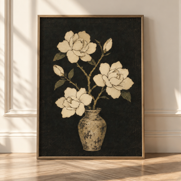 Vintage Botanical Floral Vase Wall Art, Antique Moody Flower Print. High Resolution Digital Download 300 DPI.