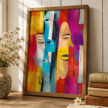 Vibrant Abstract Wall Art Line Faces Body Modern Print. High Resolution Digital Download 300 DPI.