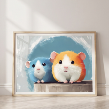 Charming Hamster Duo, Teal Circle Minimalist Pet Portrait Wall Art. High Resolution Digital Download 300 DPI.