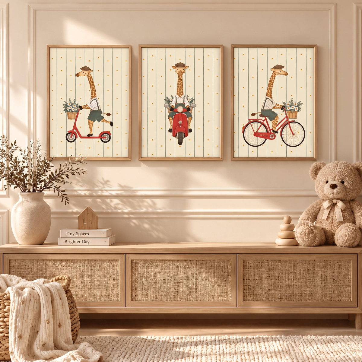Giraffe nursery set above a sideboard