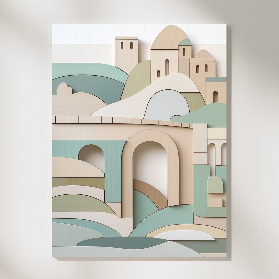 Abstract Rialto Bridge Wooden Wall Art Pastel Geometric Design. High Resolution Digital Download 300 DPI.