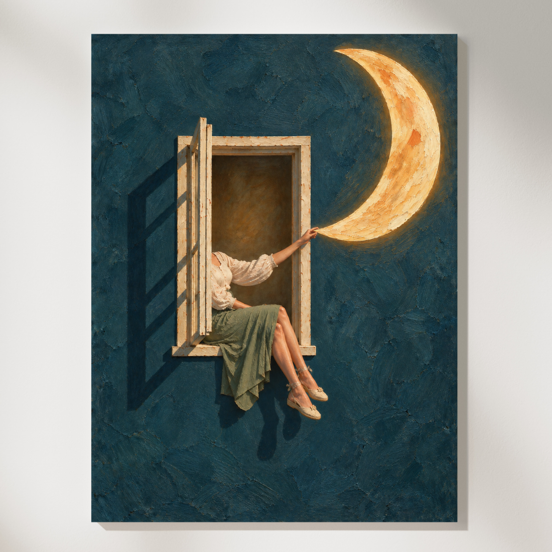 Dreamy Woman Moon Surrealist Wall Art Mysterious Nighttime Decor Print. High Resolution Digital Download 300 DPI.