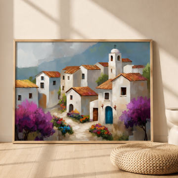Medieval Village Wall Art Ancient European Cobblestone Street Historic Painting. High Resolution Digital Download 300 DPI.