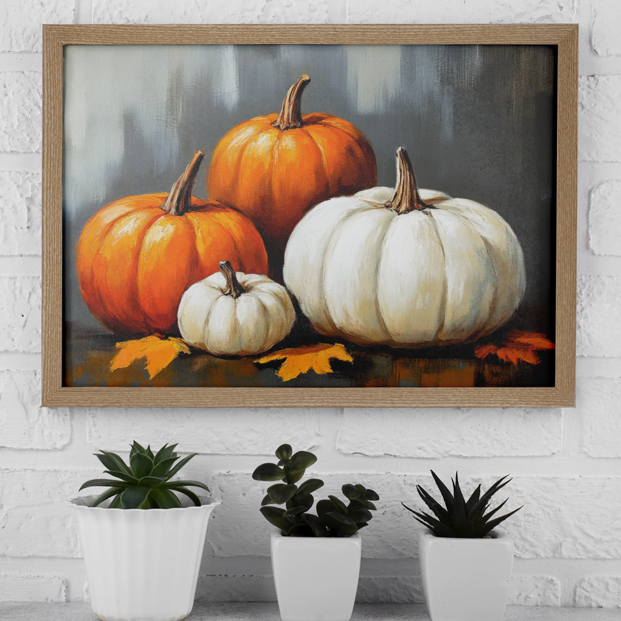 Rustic Harvest: Textured Pumpkin Painting on Moody Gray Canvas. High Resolution Digital Download 300 DPI
