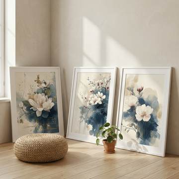 Zen Fusion, Anime-Inspired Floral Art on Beige Gray. High Resolution Digital Download 300 DPI