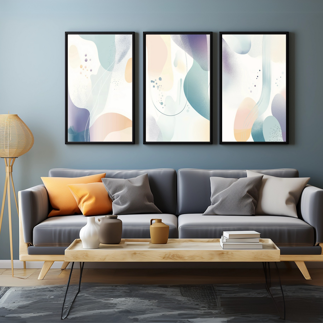 Vibrant Minimalism: Abstract Watercolor Shapes in Pastel Colors with Silhouette Outlines. High Resolution Digital Download 300 DPI