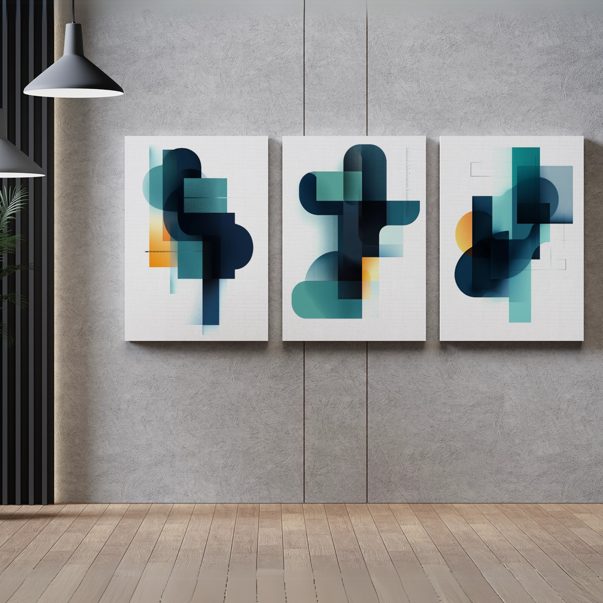 Dynamic Geometric Art: Vibrant Shapes in Orange, Blue, and Green for Creative Spaces. High Resolution Digital Download 300 DPI