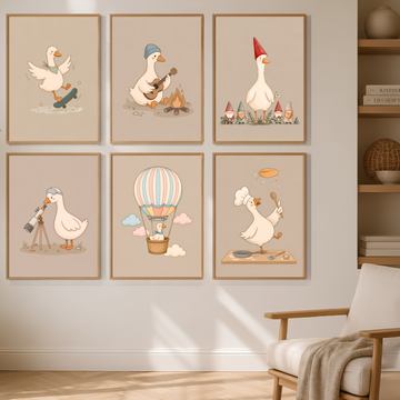 Whimsical Goose Adventure Nursery Wall Art Collection Kids Prints Set. High Resolution Digital Download 300 DPI