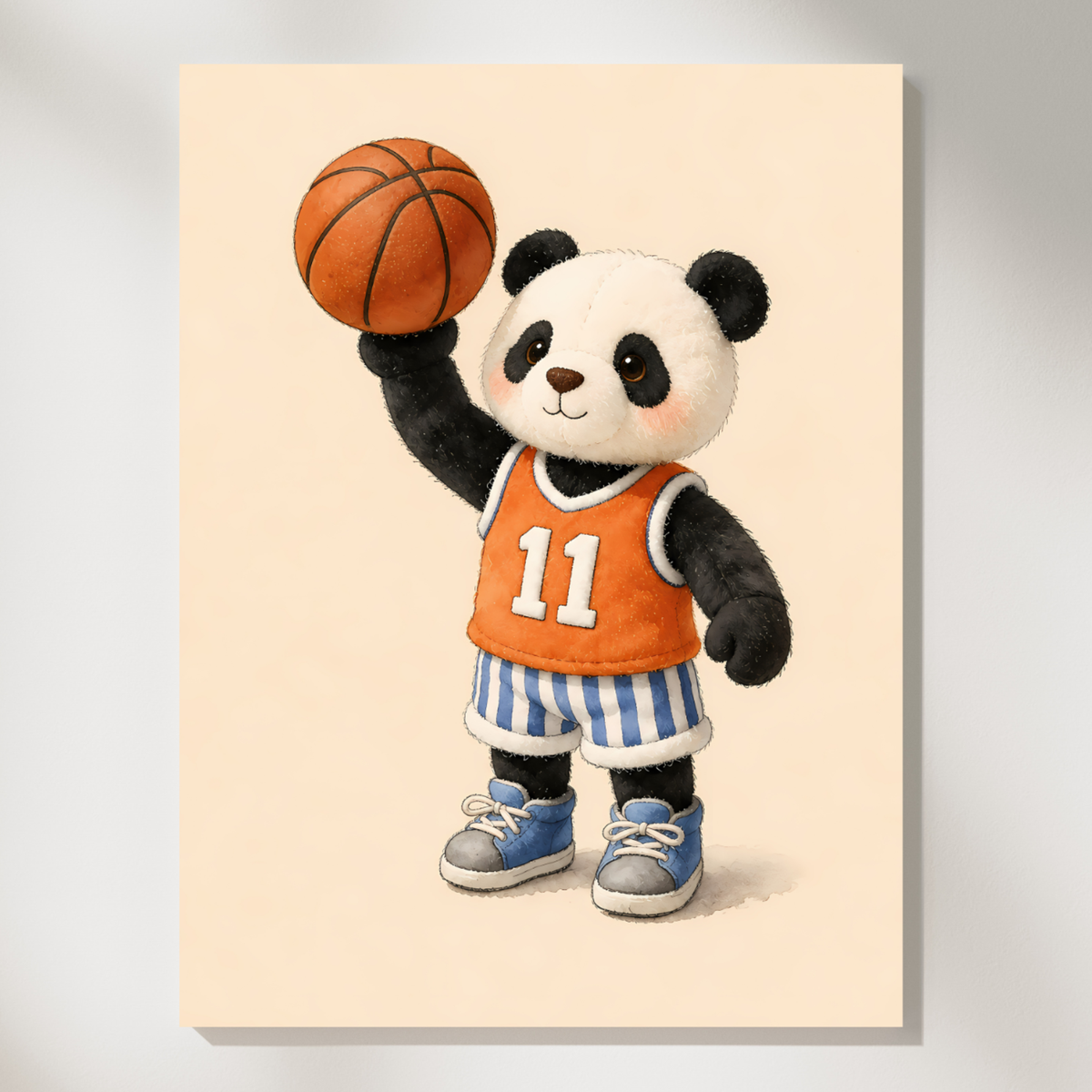 Vintage print of a panda holding a basketball