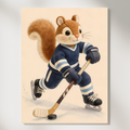 Vintage print of a squirrel playing hockey