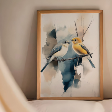 Vibrant Avian Harmony, Colorful Birds Dancing on Watercolor Art. High Resolution Digital Download 300 DPI