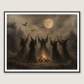 Close-up of the witches and full moon painting