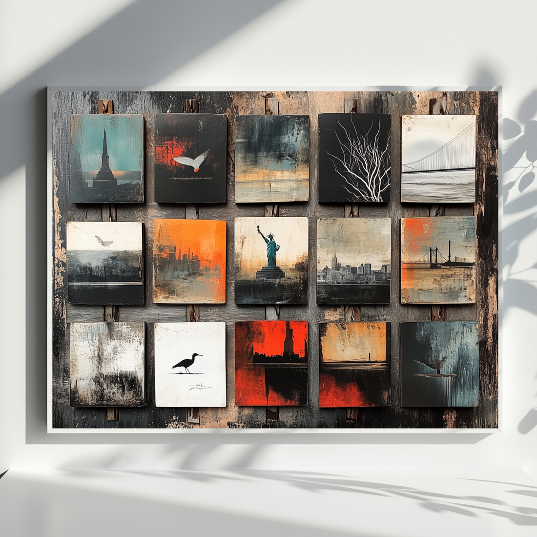 Vintage Americana Polaroid Collage, Rustic Landmark Wall Art Decor. High Resolution Digital Download 300 DPI.
