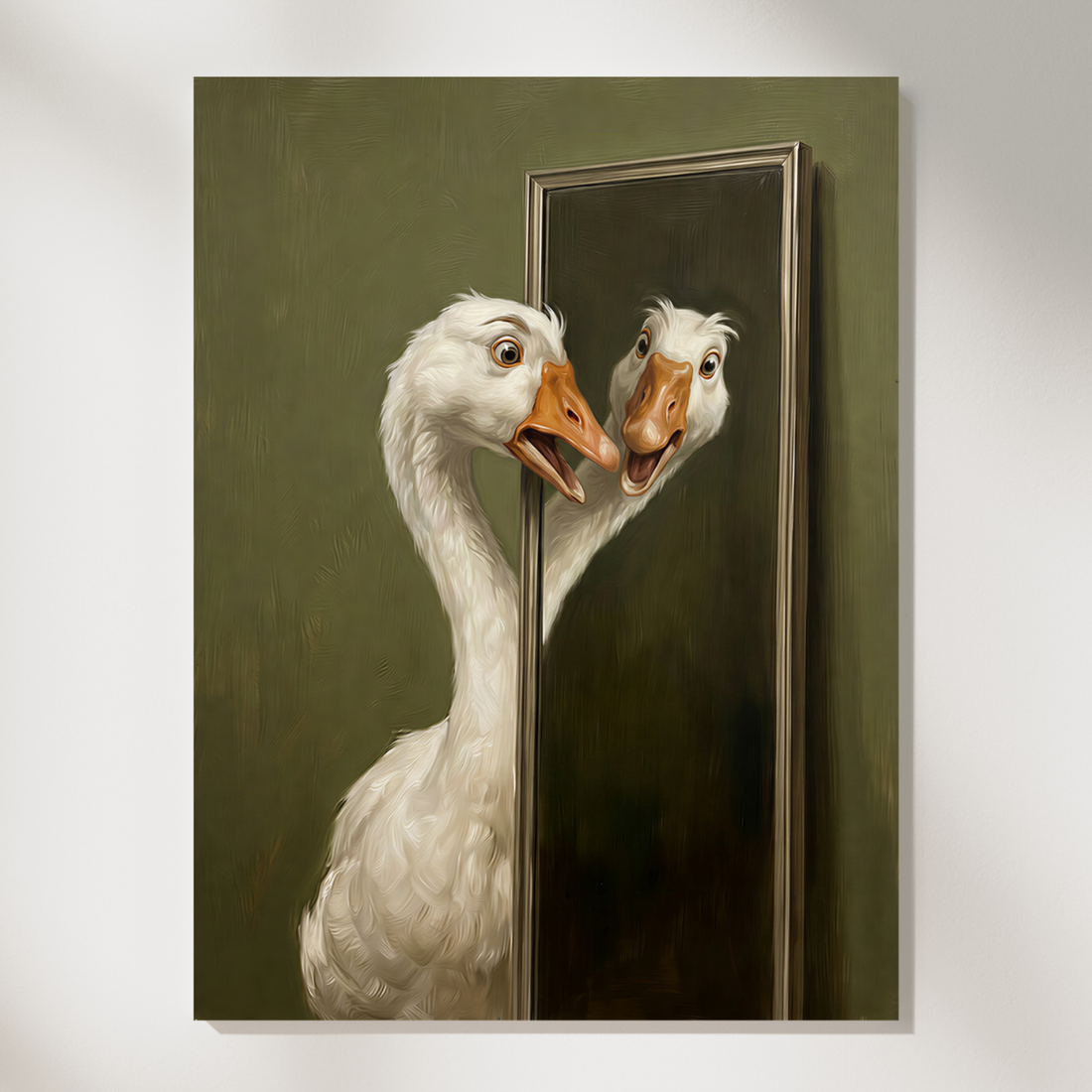 Whimsical Goose Mirror Farmhouse Oil Painting Nursery Wall Art Decor. High Resolution Digital Download 300 DPI