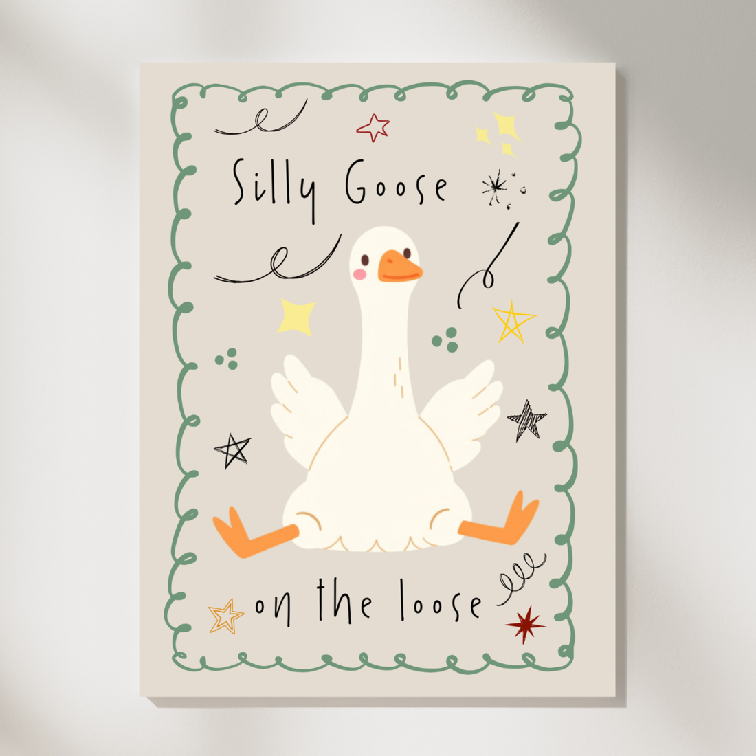 Silly Goose On The Loose Whimsical Nursery Wall Art Print. High Resolution Digital Download 300 DPI