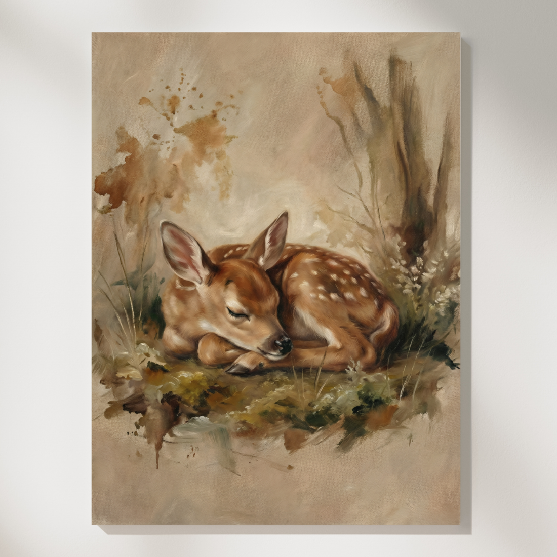 Sleeping Baby Deer Fawn Vintage Nursery Farmhouse Woodland Wall Art. High Resolution Digital Download 300 DPI.