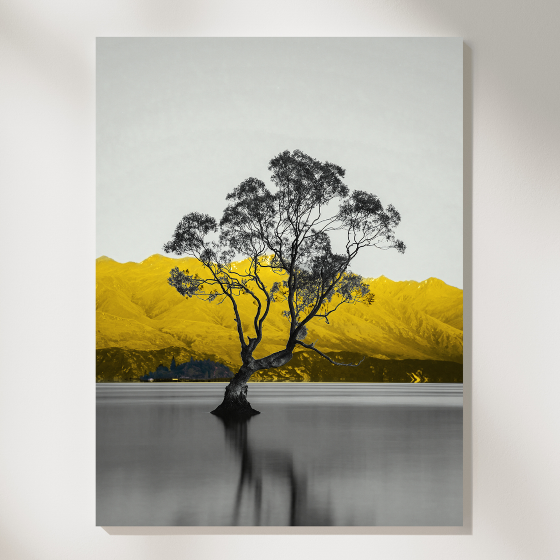 Ultra Realistic Lake Reflection Art Featuring Iconic Tree and Mountain Landscape. High Resolution Digital Download 300 DPI.