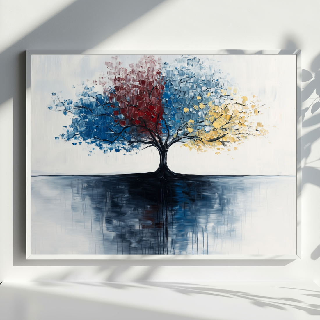 Vibrant Reflections, Abstract Tree with Colorful Foliage Mirrored in Water. High Resolution Digital Download 300 DPI