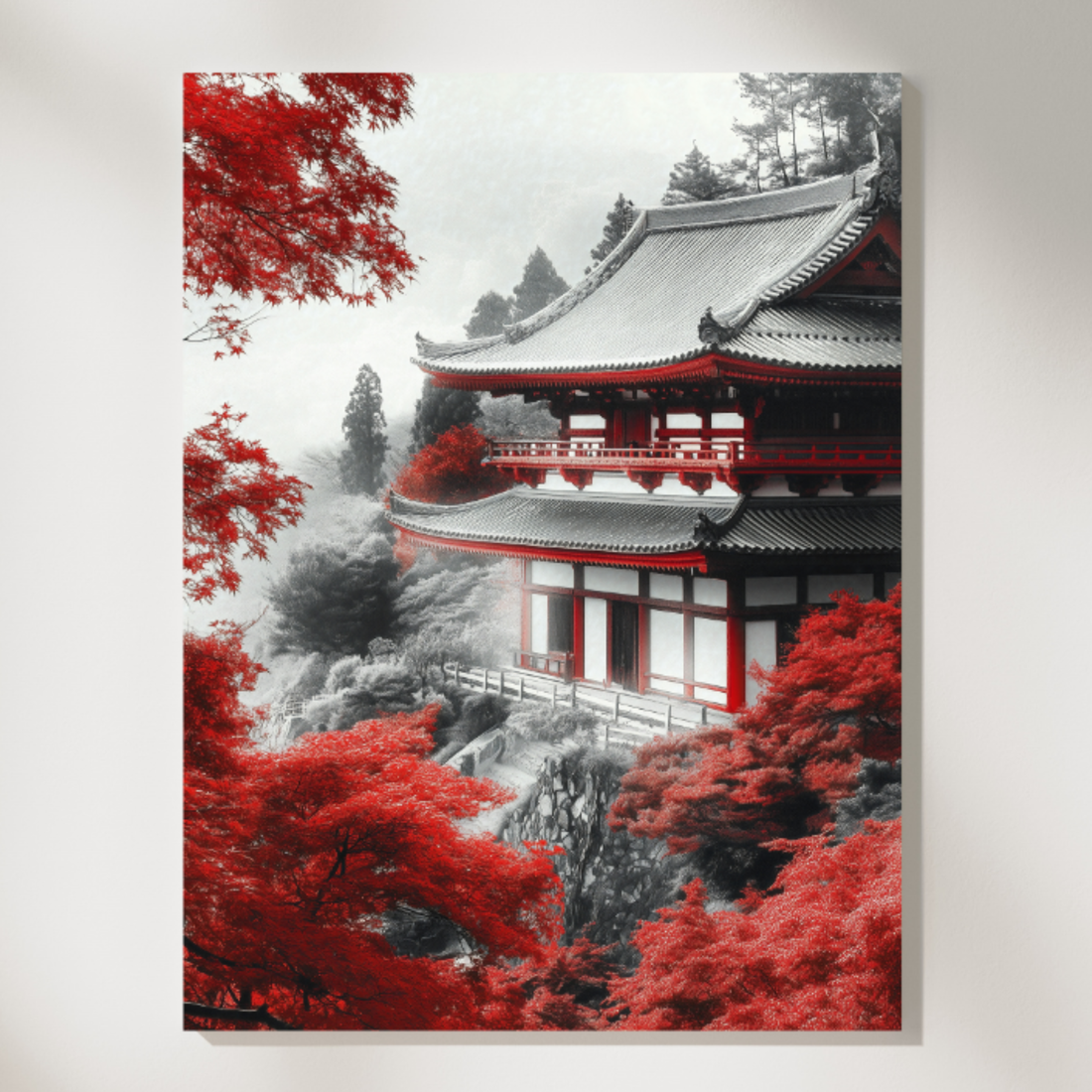 Serene Maple Sanctuary, Japanese Landscape Art Print. High Resolution Digital Download 300 DPI.