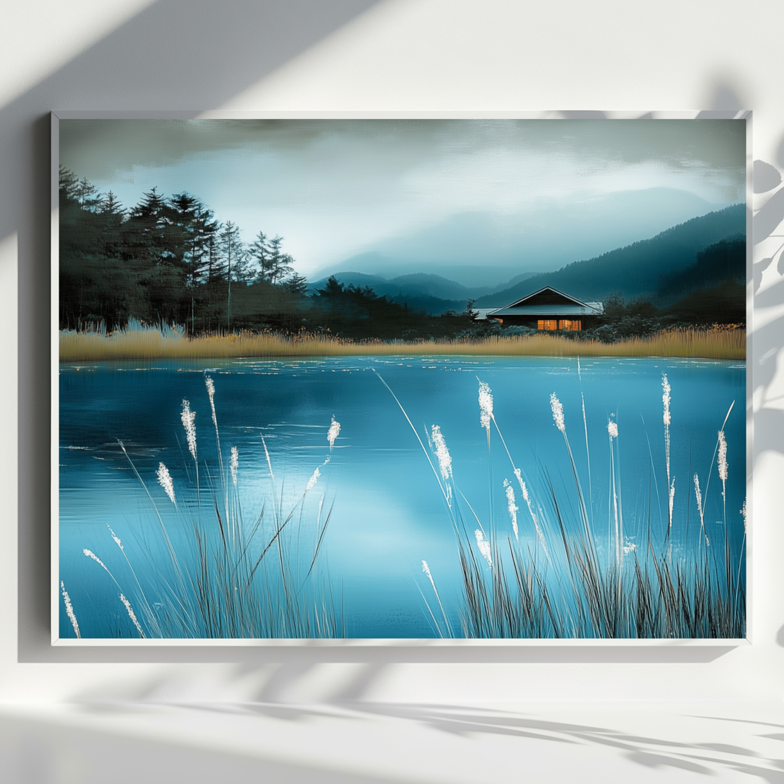 Ethereal Blue Pond, Tranquil Illuminated Landscape Wall Art Print. High Resolution Digital Download 300 DPI.