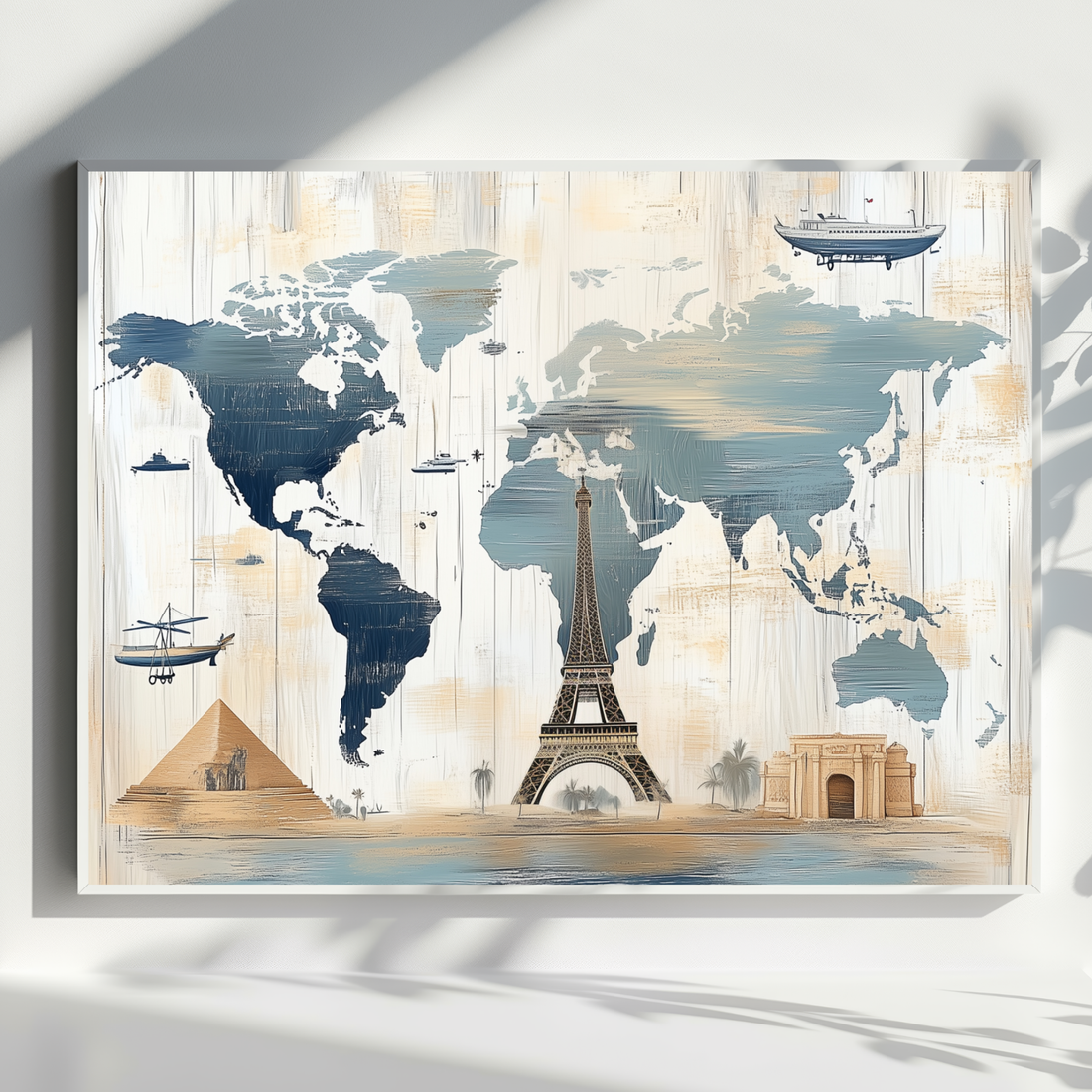 Pastel World Map Art, Rustic Wooden Travel Wall Decor. High Resolution Digital Download 300 DPI.
