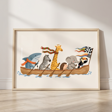 Animal Boat Adventure Nursery Wall Art Kids Room Decor Print. High Resolution Digital Download 300 DPI.