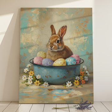 Rustic Farmhouse Easter Bunny Oil Painting with Pastel Spring Accents. High Resolution Digital Download 300 DPI.