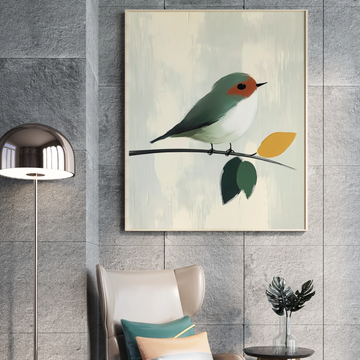 Elegant Abstract, Small Bird on Branch with Impasto Background in Muted Colors. High Resolution Digital Download 300 DPI