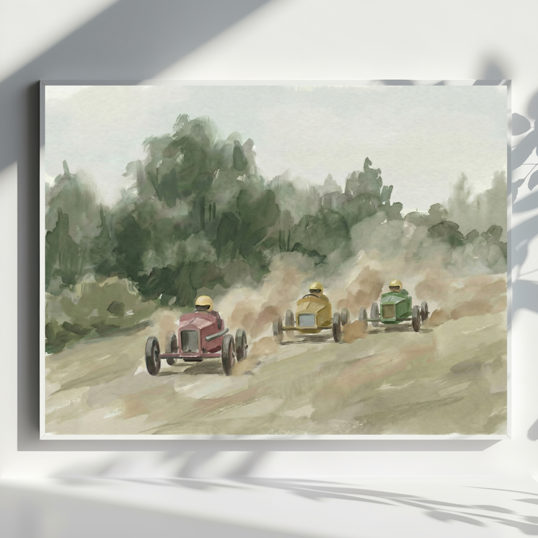 Colorful Vintage Race Cars Watercolor Nursery Wall Art. High Resolution Digital Download 300 DPI.